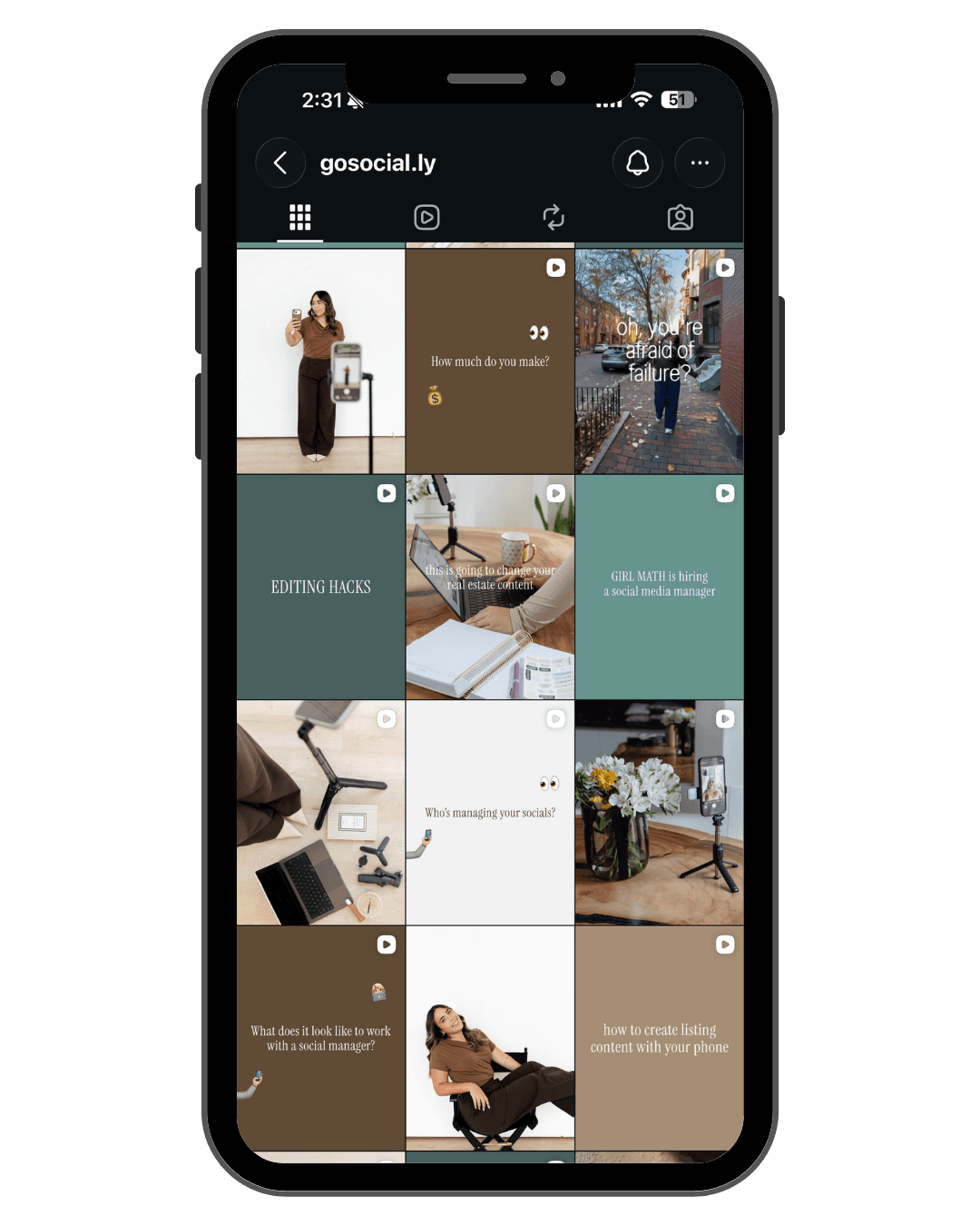 Phone mockup of the Go Social.ly Instagram feed