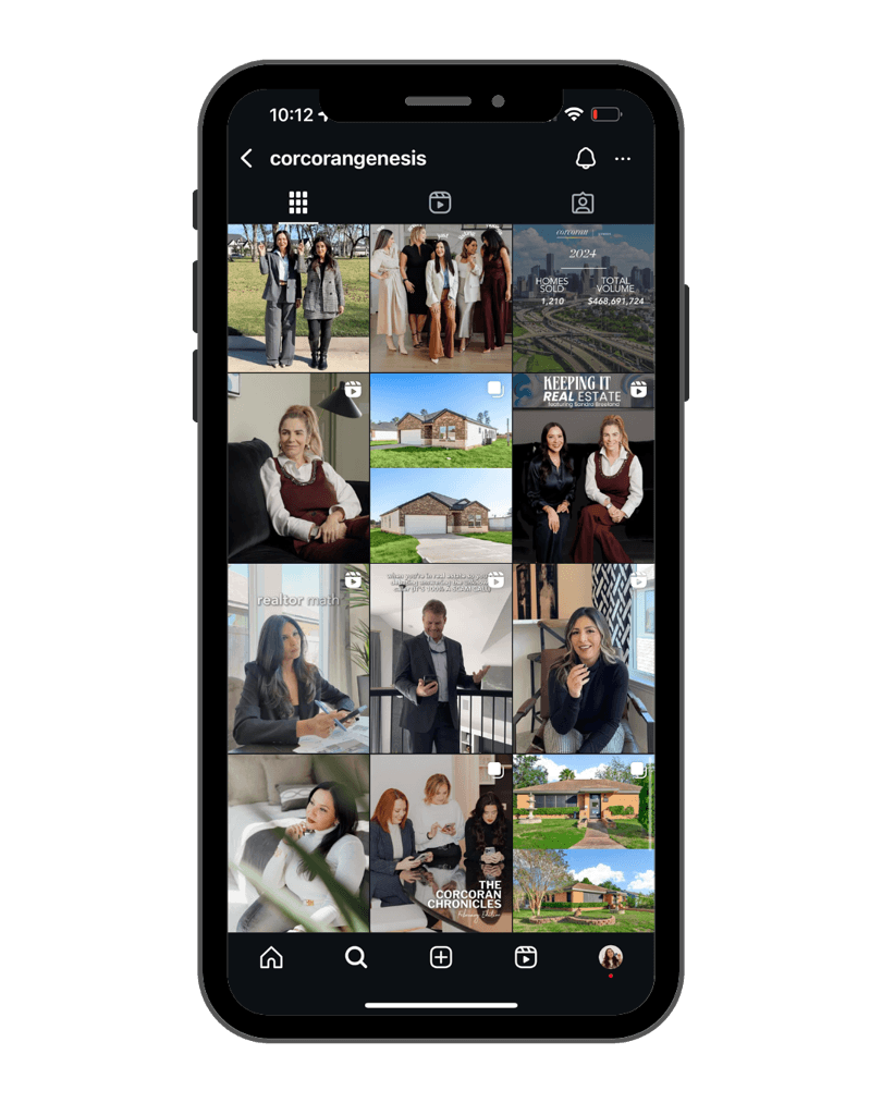 Phone mockup showing a neighborhood-focused Instagram feed